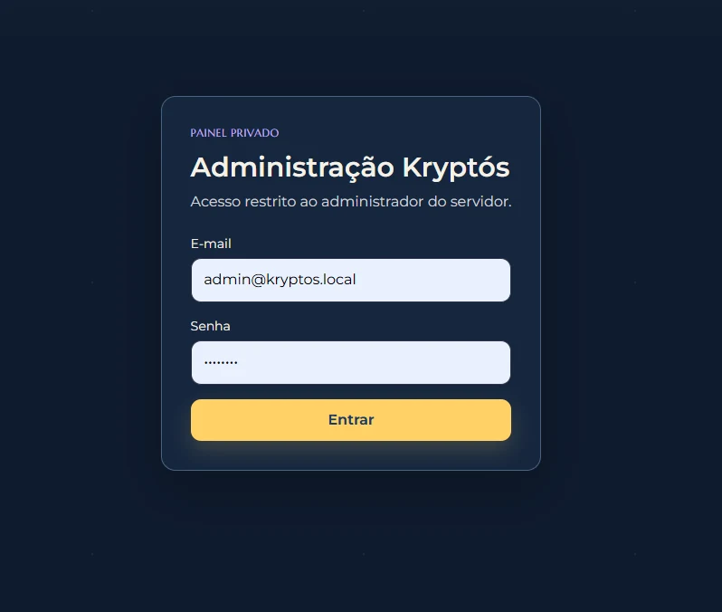 Tela de login do painel administrativo do Kryptós.